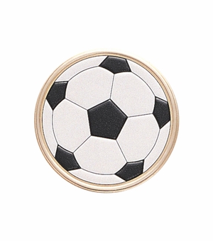 2 Inch in Diameter Round Metal Litho-Print Soccerball Themed Medallion Insert