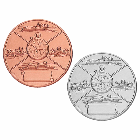 2-Inch in Diameter Round Metal Womens Swimming Themed Stamped Insert in Multiple Colors