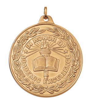 2 Inch Die-Struck Academic Excellence Medal with Antique Finish in Gold, Silver, or Bronze