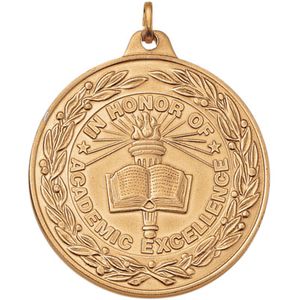 2 Inch Die-Struck Academic Excellence Medal with Antique Finish in Gold, Silver, or Bronze
