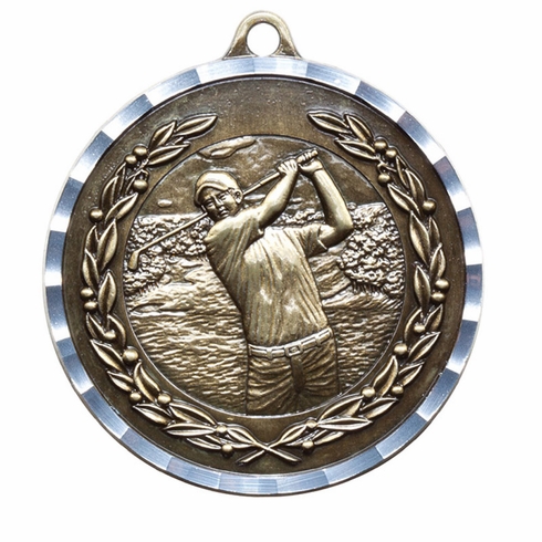 2 Inch Male Variant Brass Golf Medal in Gold, Silver, or Bronze
