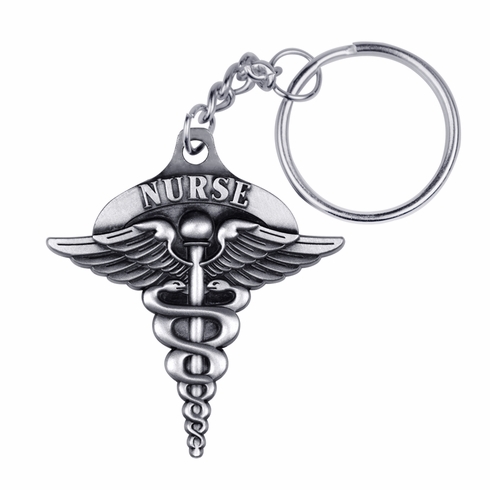 2 INCH NURSE CADUCEUS PEWTER KEY CHAIN