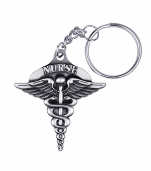 2 INCH NURSE CADUCEUS PEWTER KEY CHAIN