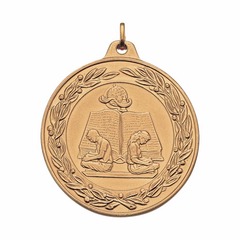 2 Inch Die-Struck Reading Medal with Antique Finish in Gold, Silver, or Bronze