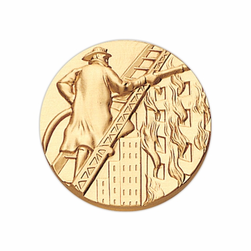 2 Inch Round 3D Stamped Firefighter Multi-Sport Brass Metal Medallion Decal Disc-Peel and Stick Back