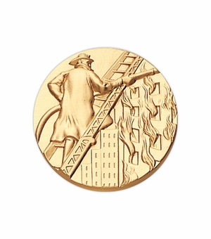 2 Inch Round 3D Stamped Firefighter Multi-Sport Brass Metal Medallion Decal Disc-Peel and Stick Back