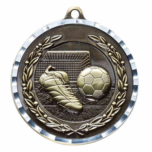 2 Inch Soccer Themed Brass Medal in Gold, Silver, or Bronze with Customizable Back
