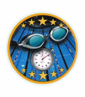 2 Inch in Diameter Round Swimming Themed Insert with Mylar Detailing