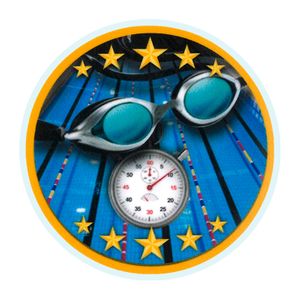 2 Inch in Diameter Round Swimming Themed Insert with Mylar Detailing