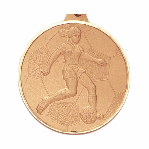 2 Inch Womens Soccer Medal with Customizable Back in Gold, Silver, or Bronze