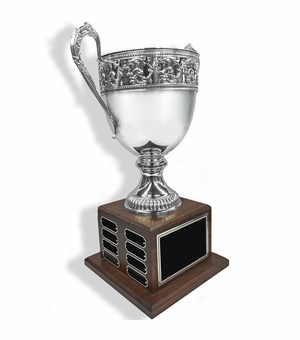 22-1/2 INCH DECORATIVE ITALIAN SILVER PLATED PERPETUAL TROPHY CUP