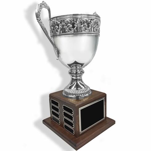 20-1/2 INCH DECORATIVE ITALIAN SILVER PLATED PERPETUAL TROPHY CUP