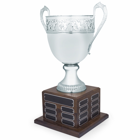 20-1/2 INCH DECORATIVE ITALIAN SILVER PLATED PERPETUAL TROPHY CUP