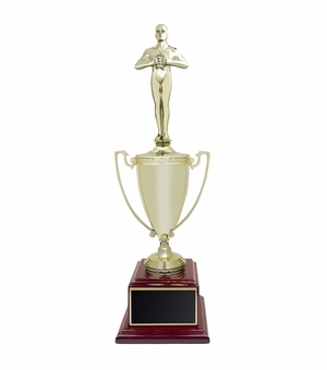 20-1/2 INCH METAL LOVING CUP TROPHY BRIGHT GOLD OSCAR FIGURE