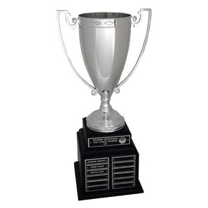 20-1/2 INCH  PERPETUAL TROPHY WITH 13 INCH SILVER CUP ON BLACK BASE