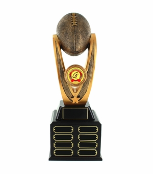 20 INCH PERPETUAL FANTASY FOOTBALL TROPHY ANTIQUE GOLD FINISH RESIN DOUBLE BLACK BASE