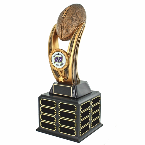 20 INCH PERPETUAL FANTASY FOOTBALL TROPHY ANTIQUE GOLD FINISH RESIN DOUBLE BLACK BASE