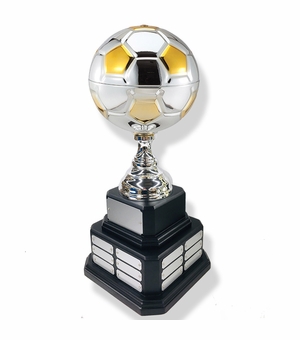 20 INCH SILVER AND GOLD METAL SOCCER PERPETUAL TROPHY 