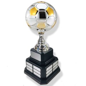 20 INCH SILVER AND GOLD METAL SOCCER PERPETUAL TROPHY 