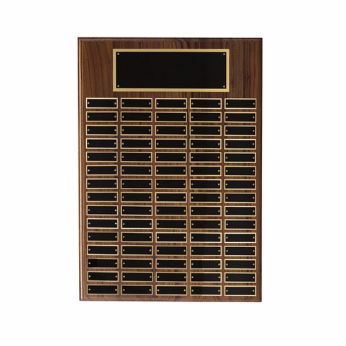 20 X 26 INCH MULTIPLE PLATE WALNUT VENEER PLAQUE WITH 120 BLACK SCREENED PLATES