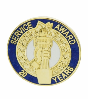 3/4 Inch in Diameter 20 Year Service Award Pin without Crystal