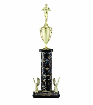 21-1/2, 22-1/2, 23-1/2 INCH ONE COLUMN TROPHY WITH CUP AND TRIMS, TAKES FIGURE