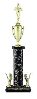 21-1/2, 22-1/2, 23-1/2 INCH ONE COLUMN TROPHY WITH CUP AND TRIMS, TAKES FIGURE