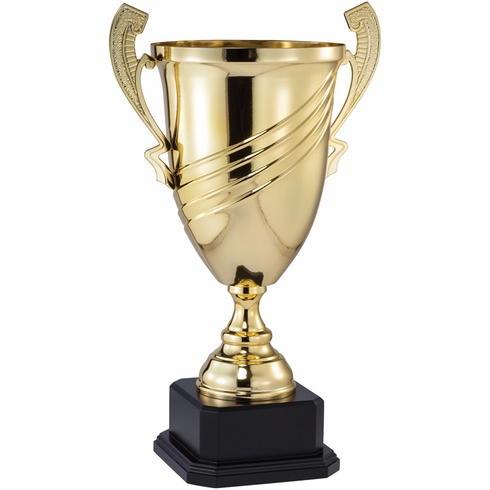 21 INCH GOLD METAL SWIRL CUP ON BLACK MARBLE BASE