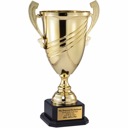 21 INCH GOLD METAL SWIRL CUP ON BLACK MARBLE BASE