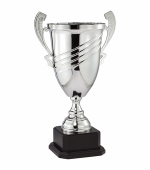 21 INCH SILVER METAL SWIRL CUP ON BLACK MARBLE BASE
