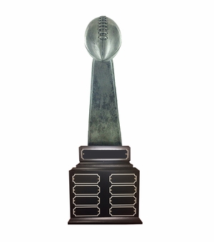 22-1/2 INCH ANTIQUE SILVER PERPETUAL FANTASY FOOTBALL TROPHY WITH 16 NAME PLATES