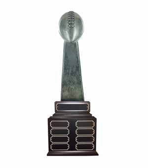 22-1/2 INCH ANTIQUE SILVER PERPETUAL FANTASY FOOTBALL TROPHY WITH 32 NAME PLATES