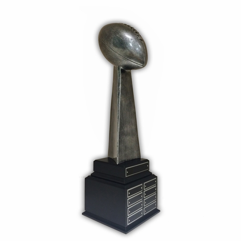 22-1/2 INCH ANTIQUE SILVER PERPETUAL FANTASY FOOTBALL TROPHY WITH 8 NAME PLATES