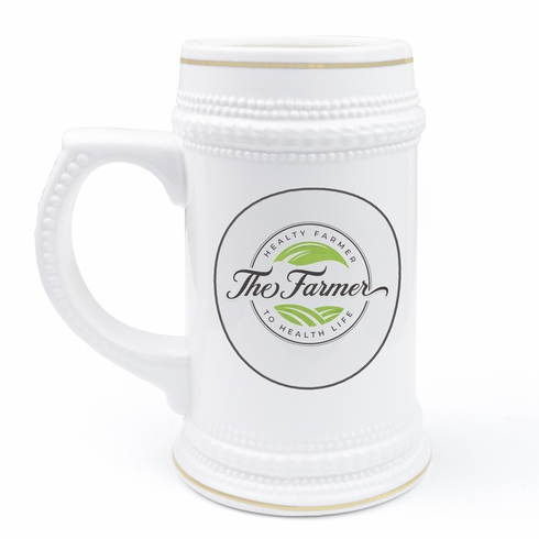 22 Ounce White Ceramic Beer Mug-Personalized Logo or Text Sublimation Available
