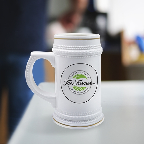 22 Ounce White Ceramic Beer Mug-Personalized Logo or Text Sublimation Available