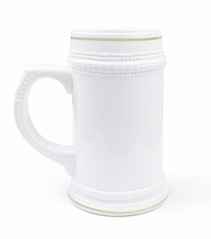 22 Ounce White Ceramic Beer Mug-Personalized Logo or Text Sublimation Available
