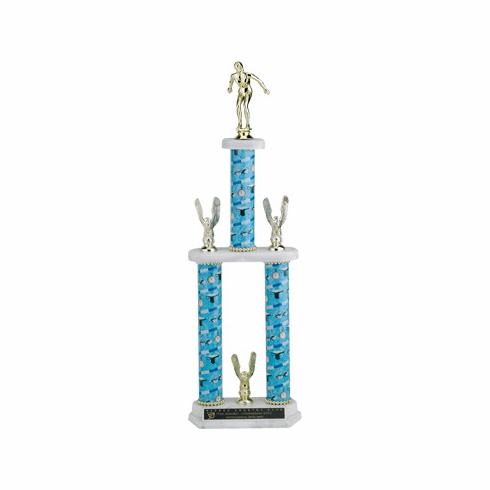 23, 25, 27 INCH SPORT THREE COLUMN TROPHY WITH 2 INCH INSERT, CUP  AND TRIMS