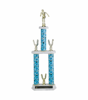 23, 25, 27 INCH SPORT THREE COLUMN TROPHY WITH 2 INCH INSERT, CUP  AND TRIMS