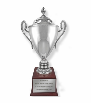 23 INCH ITALIAN SILVER PLATED TROPHY CUP WITH LID