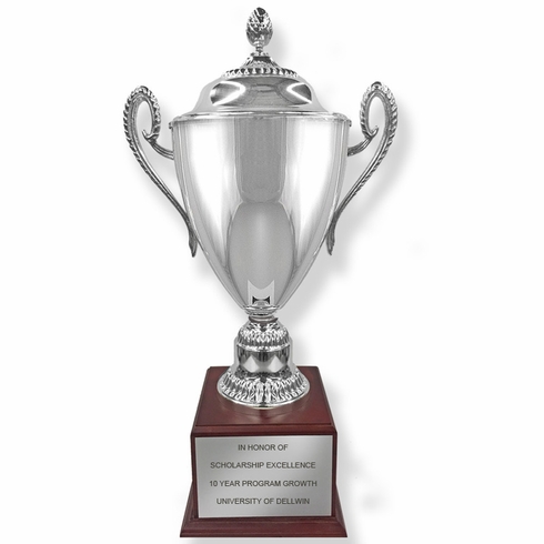 23 INCH ITALIAN SILVER PLATED TROPHY CUP WITH LID
