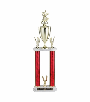 24-1/2, 25-1/2, 26-1/2 INCH SPLASH TWO COLUMN TROPHY WITH CUP, EAGLE TRIMS AND TAKES FIGURE