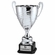 24-1/2 INCH SILVER ITALIAN ALL METAL TROPHY CUP ON BLACK EBONY WOOD BASE