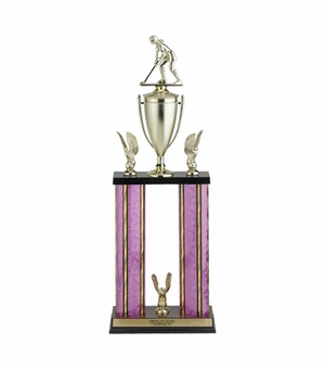 24, 25, 26 INCH TWO COLUMN MOONBEAM TROPHY WITH CUP, EAGLE TRIMS AND TAKES FIGURE