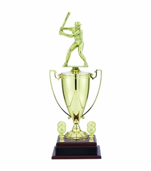 24-3/4 INCH MALE BASEBALL PLAYER TROPHY WITH 13 INCH GOLD CUP, FIGURE, AND TRIMS