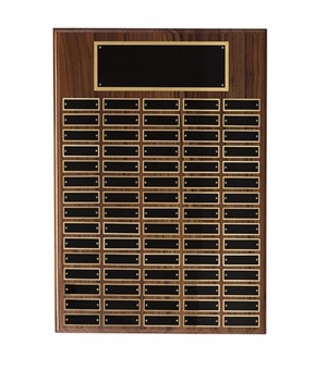 24 X 36 INCH MULTIPLE PLATE WALNUT VENEER PLAQUE WITH 150 BLACK SCREENED PLATES