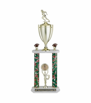 25-1/2, 26-1/2, 27-1/2 INCH TWO COLUMN TROPHY WITH 2 INCH INSERT, CUP  AND TRIMS