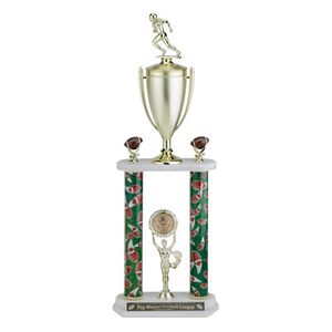 25-1/2, 26-1/2, 27-1/2 INCH TWO COLUMN TROPHY WITH 2 INCH INSERT, CUP  AND TRIMS