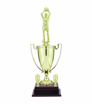 25-3/4 INCH MALE BASKETBALL PLAYER WITH 13 INCH GOLD CUP, FIGURE, AND TRIMS