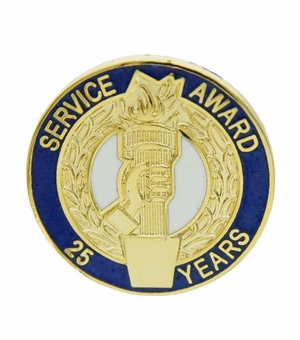 3/4 Inch in Diameter 25 Year Service Award Pin without Crystal