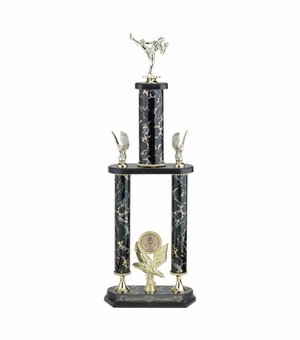 26-1/2, 28-1/2, 30-1/2 INCH THREE COLUMN TROPHY WITH EAGLE TRIMS, HOLDS 2 INCH INSERT AND TAKES FIGURE